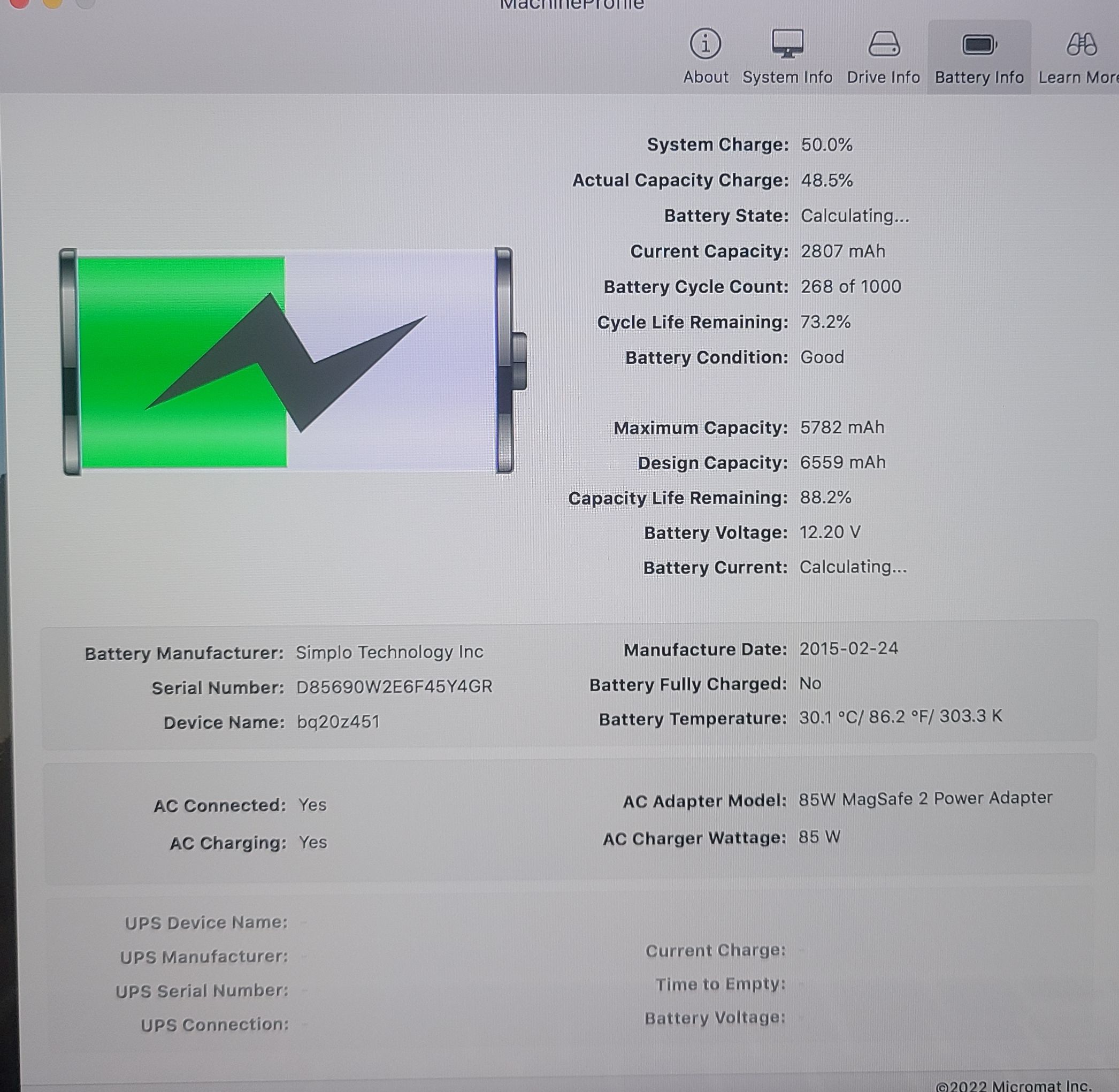 Grd B+ MacBook Pro 13 A1502 2015 Top Case Keyboard Battery 88% TrackPad Speakers - Image 6