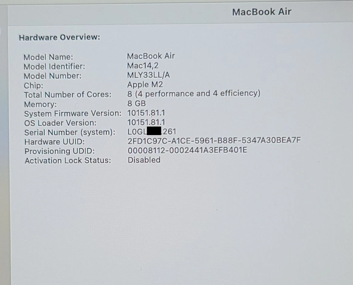 2022 MACBOOK AIR 13.6" M2 A2681 LOGIC BOARD 8GB 256GB 820-02536 + TOUCH ID - Image 4