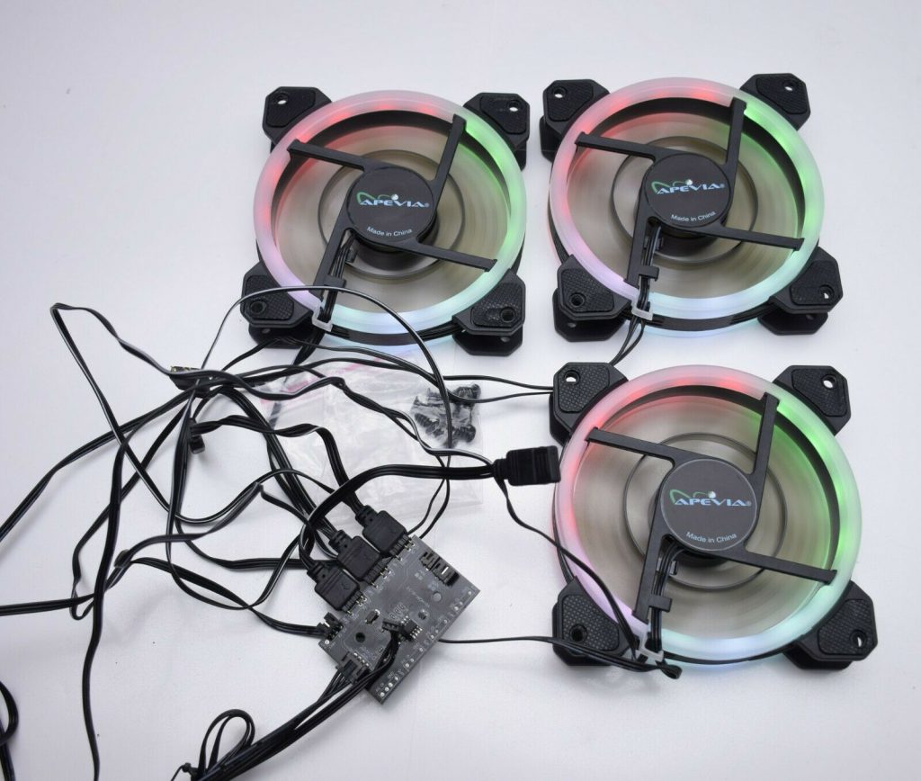 3 pcs APEVIA 120mm RGB Computer Case Fans with 3 Pin LED Controller